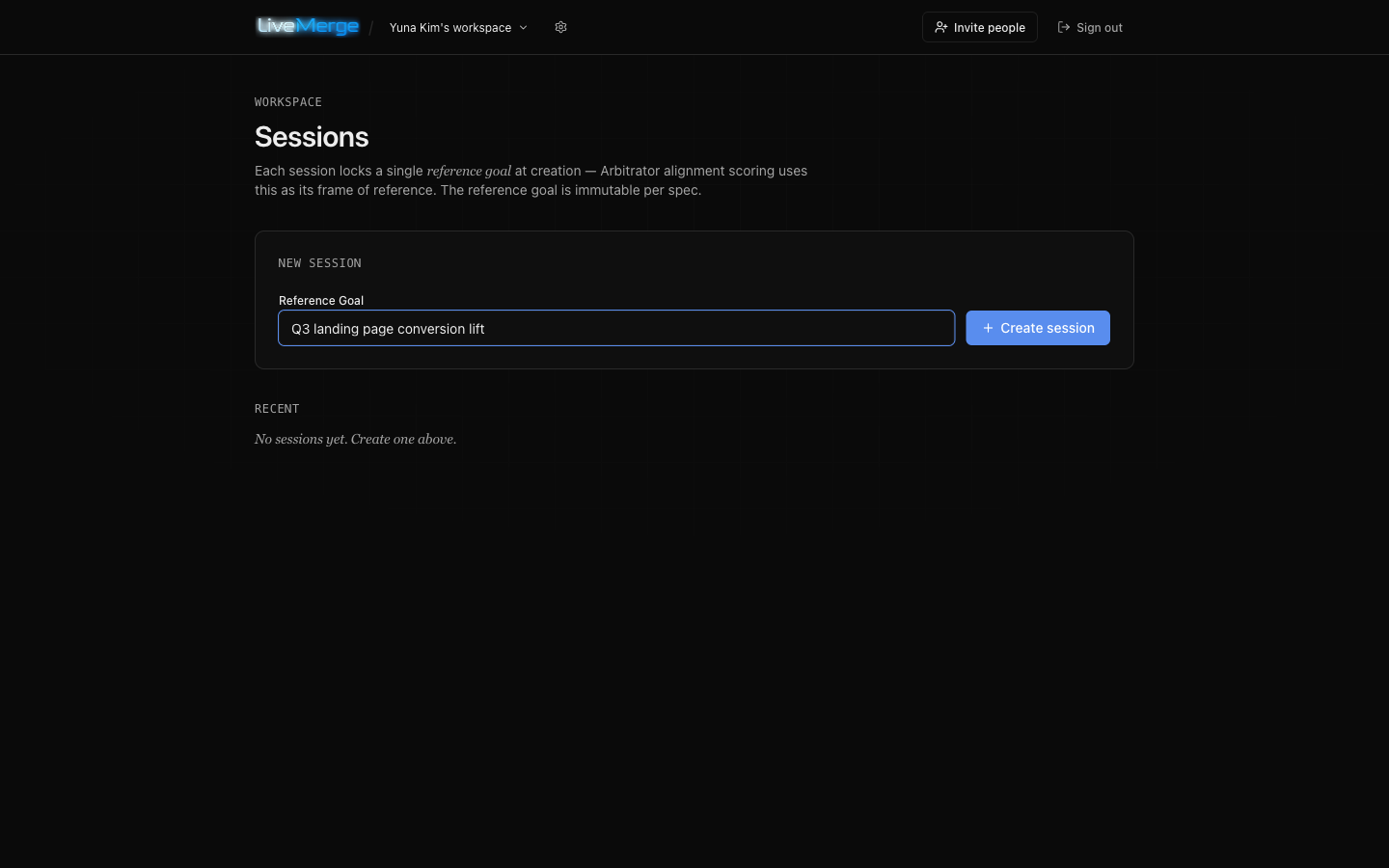 Creating a session with a reference goal
